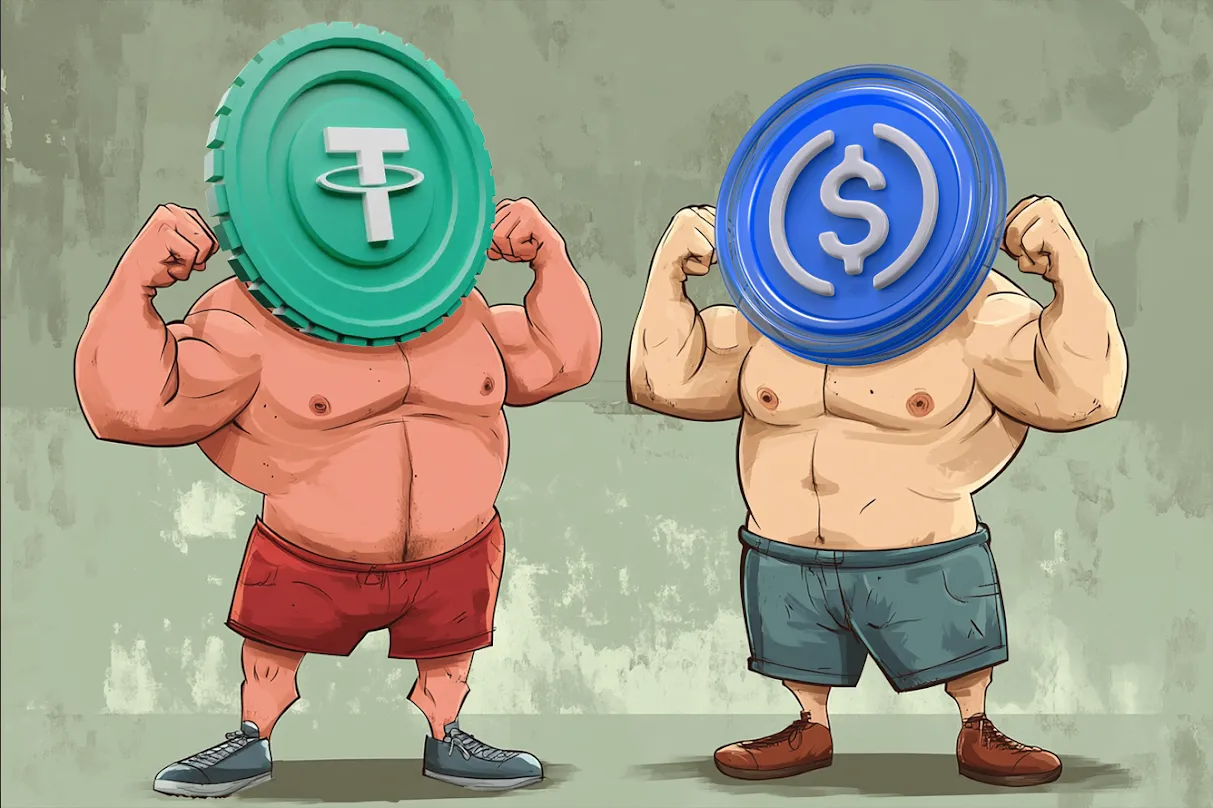 Vibrant illustration of diverse users receiving USDC stablecoin payouts from a decentralized data union platform like DataUnionPay