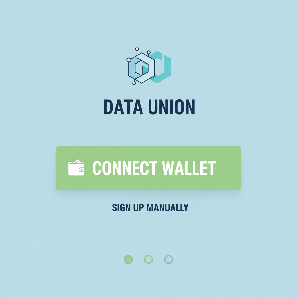 clean app signup screen with Data Union logo wallet connect button