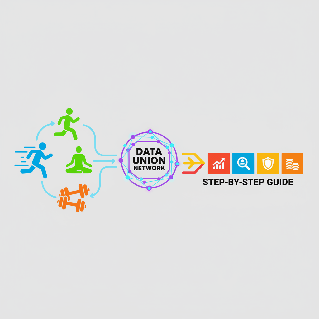 fitness niche icons running yoga weights linking to data union network, bold colors